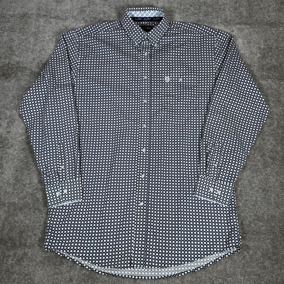 Wrangler George Strait Shirt Men's Large Tall Blue Geometric Long Sleeve - Picture 2 of 8